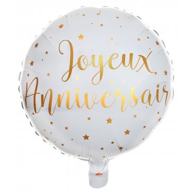 BALLON ALU J.ANNIVERSAIRE BLANC / OR Ø 45 CM SACHET D'1 P - Code de produit 6238-1