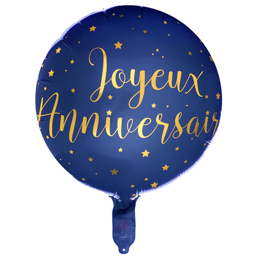 Ballon Alu Joyeux Anniversaire métallisé Bleu Ø 45 cm. Héliu - 6238-8