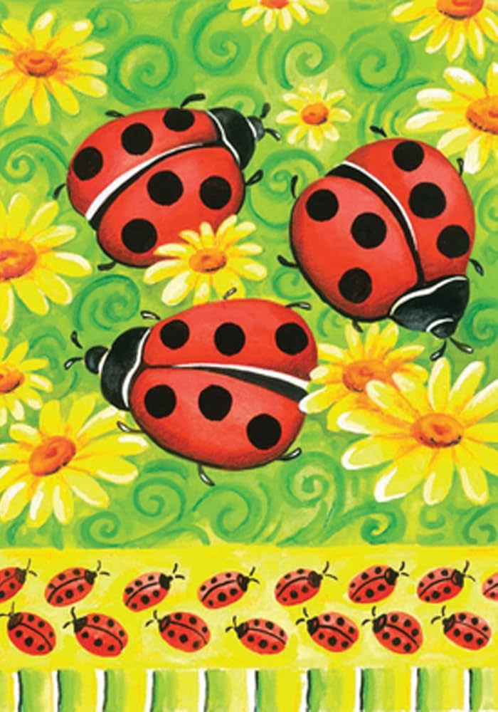 Drapeau coccinelle & fleurs jaune