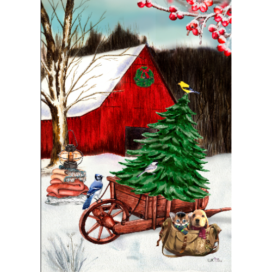 Drapeau - Ferme festive - chien, chat, noel