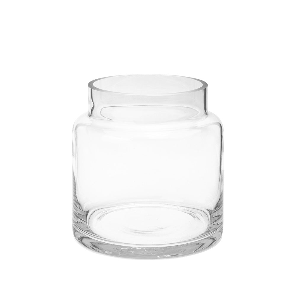 VASE DE VERRE OUVERTURE LARGE, CLAIR,Ø 6"x 6¾"