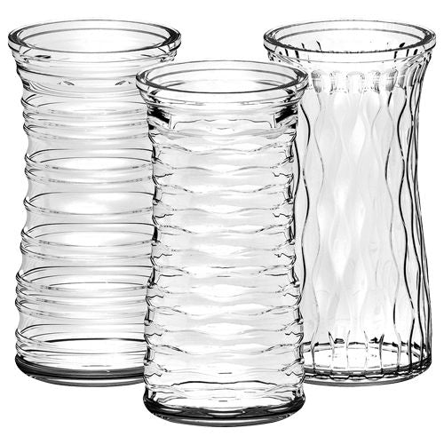 VASES DE VERRE ASSORTIS POUR ROSES #C973, CLAIR, 9 3/8"