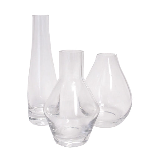 VASE "BUD" ASSORTI DE VERRE, CLAIR, 4 3/4"-4 ¼"- 6 ½"