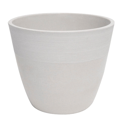 POT À FLEURS, PIERRE BLANCHE, Ø 10" X 8" - avec petites lignes à la moitié en haut