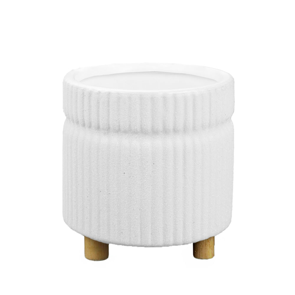 VASE DE CÉRAMIQUE A/PATTES, BLANC, Ø3½" X 3½"