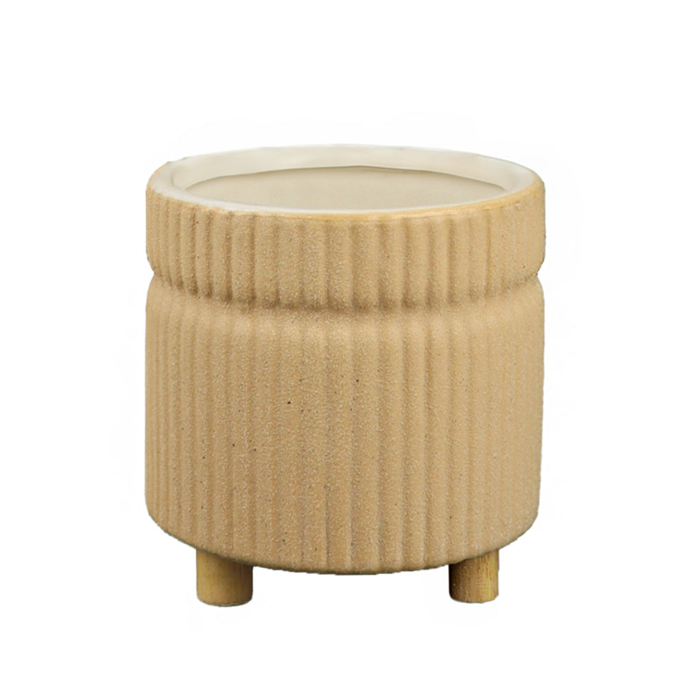 VASE DE CÉRAMIQUE A/PATTES, BEIGE, Ø3½" X 3½"