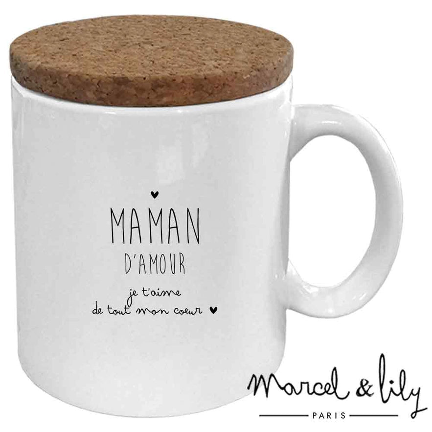 Mug "Maman d'amour je t'aime" avec son couvercle en liège - Marcel & Lily