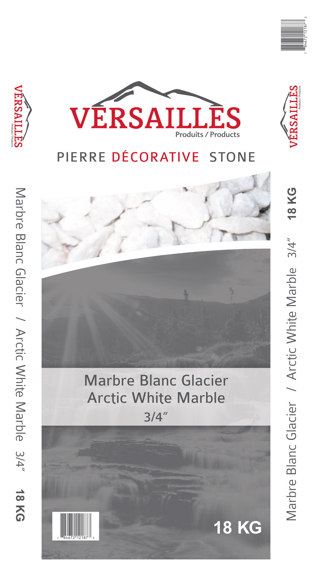 Pierre BLANCHE 3/4'' (Marbre blanc glacier 3/4'') - sac pierre 18kg - Versailles (roche blanche)