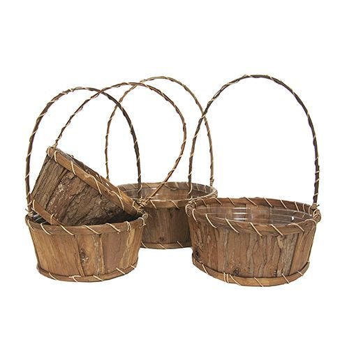 ENSEMBLE DE 4 PANIERS AVEC ANSES EN COPEAU DE BOIS, 8" - 9" - 10" -11" - 803-571