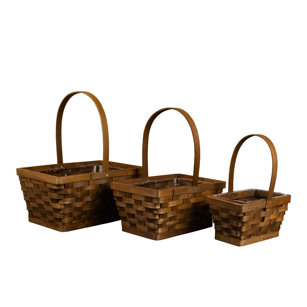 PANIER RECT A/ANSE & DOUBLURE, MARRON, 12¼"x8½"/10¼"x7"/7½"x4½" - 803-572