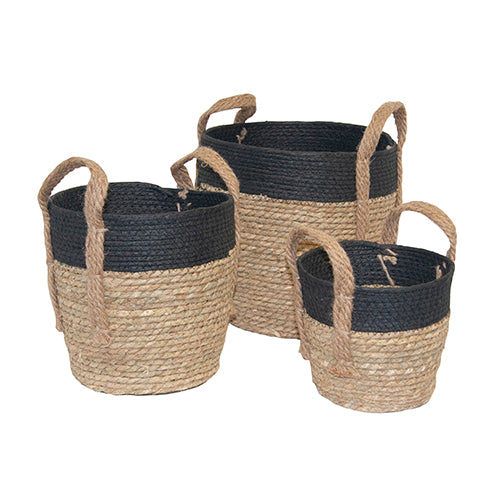 PANIER EN SEAGRASS A/LINER, NOIR/NATUREL, Ø 10½"-8½"-6½"
