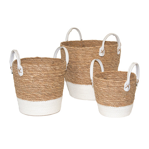 PANIER EN SEAGRASS A/LINER, BLANC/NATUREL, Ø 10½"-8½"-6½"