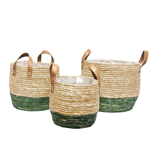 PANIER EN SEAGRASS A/LINER, VERT/NATUREL, Ø 13”-11½"-9½"