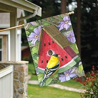 Drapeau cabane oiseau melon d'eau avec chardonneret