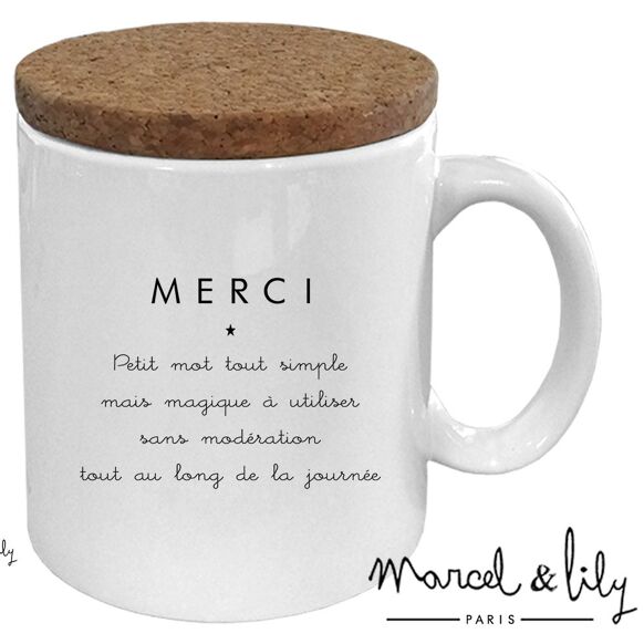 Mug "Merci" avec son couvercle en liège - Marcel & Lily