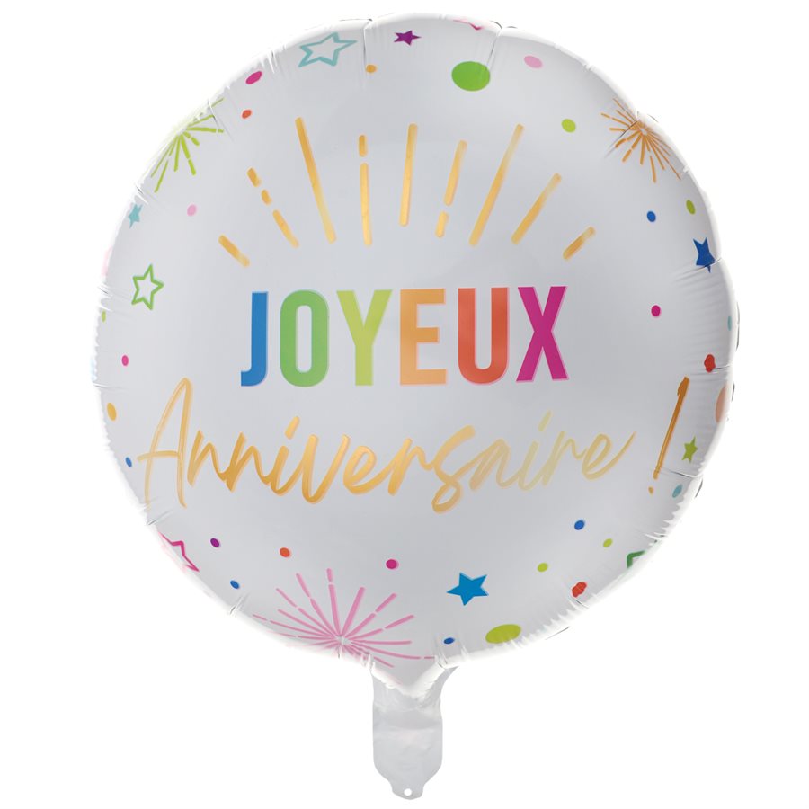 Ballon Alu Anniversaire Festicolor Blanc 45 cm.
