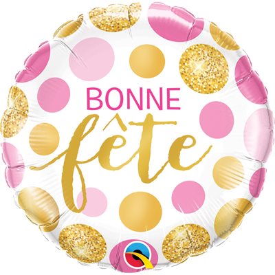 Ballon M.18'' BONNE FETE POIS ROSE&OR  Code de produit : 92403