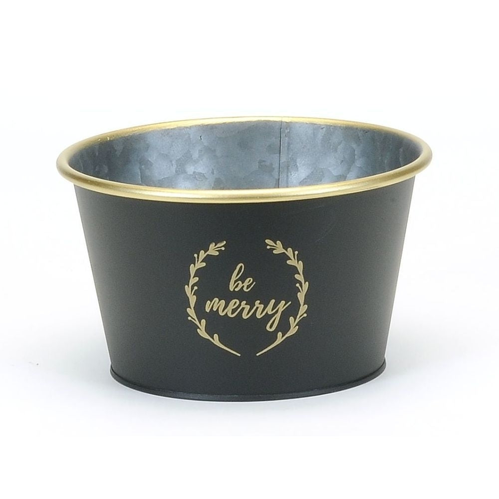 Cache pot - Be merry - noir avec écriture et contour gold