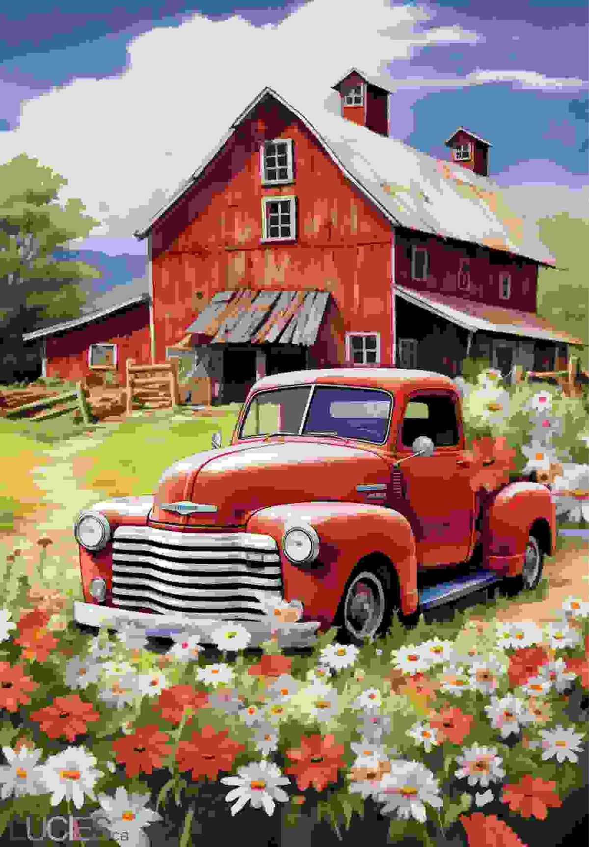 Drapeau Camion rouge et grange/Redtruck & Barn