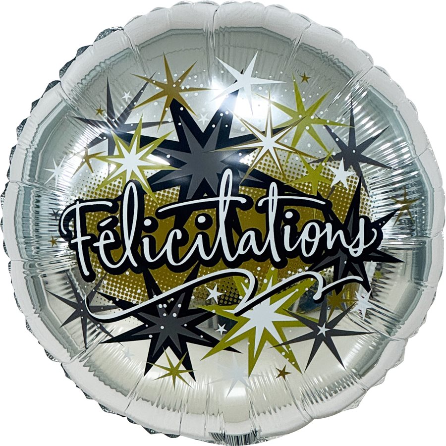 Ballon M.18'' FÉLICITATIONS NOIR / OR / ARGENT - Code de produit : 81722