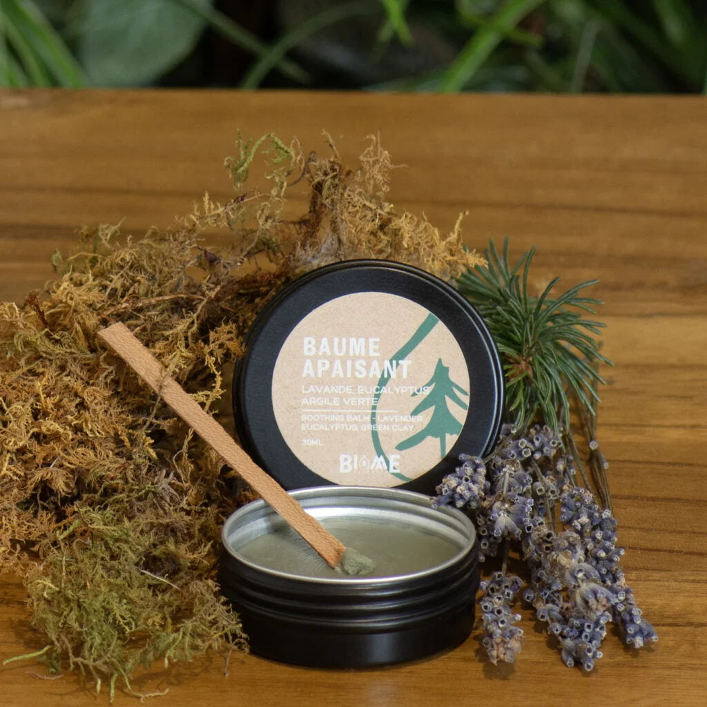 Baume Apaisant  Baume apaisant 30ml, argile verte, lavande - Biome Elements Inc.