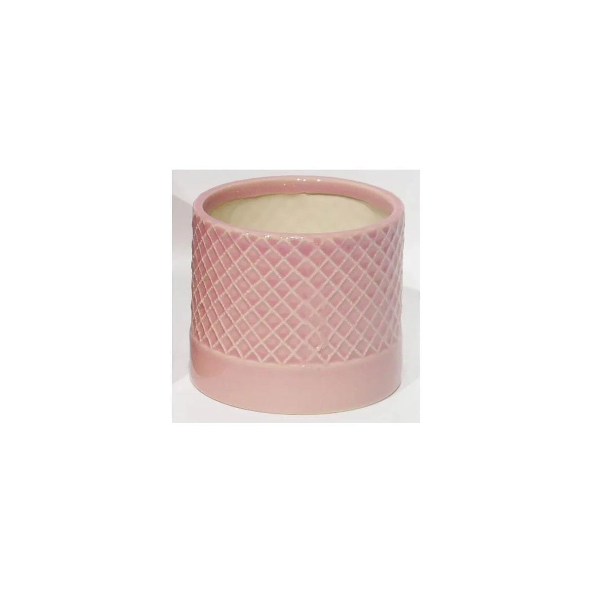 Pink Pot - Pink ceramic pot with crosshatch pattern (4.7" x 3.9" x 4.7") (Fits 4" pots) - CE00-174