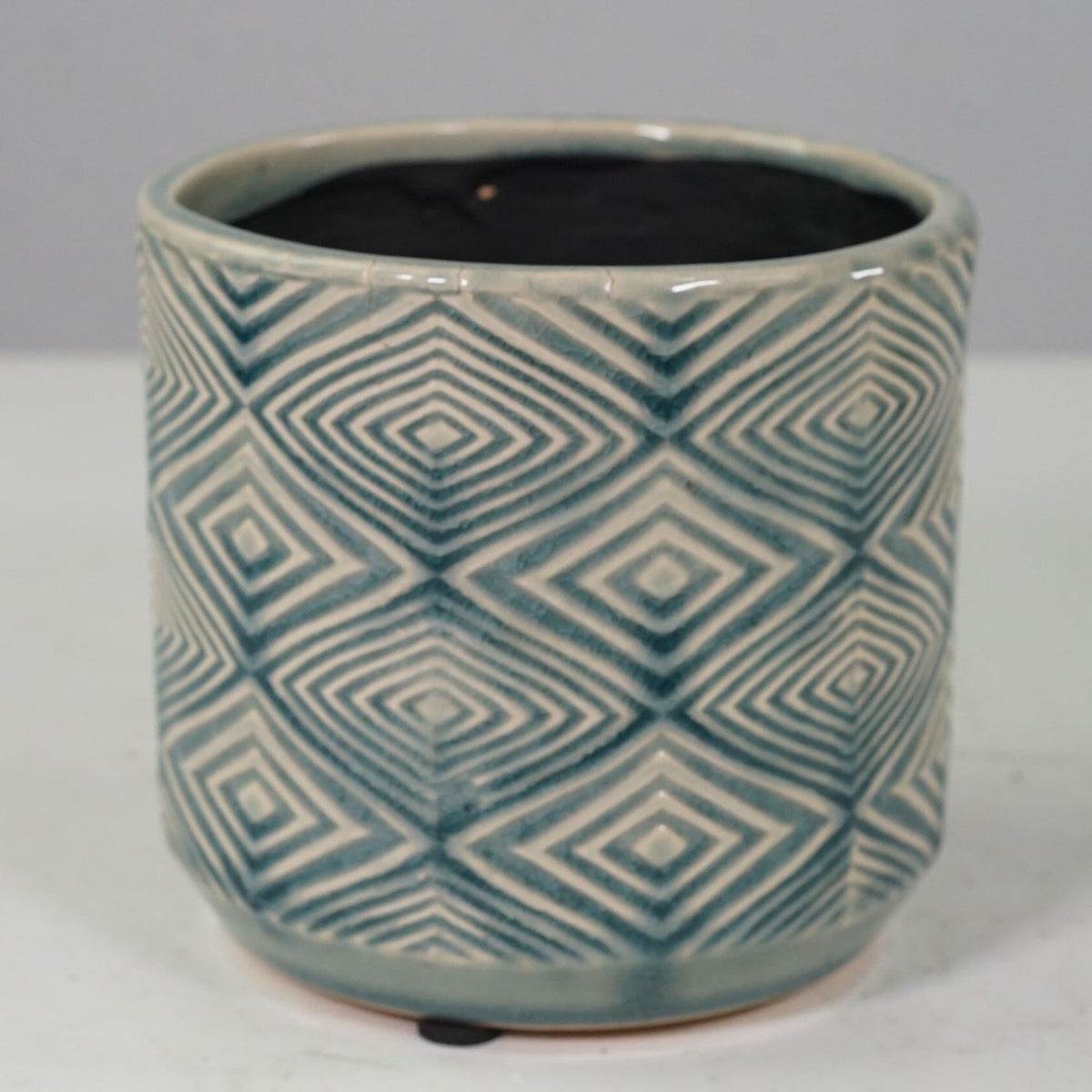 POT EN CÉRAMIQUE À MOTIF DIAMANT BLEU CLAIR 4,9" DX4,7" H (ADAPTÉ À UN POT DE 4")