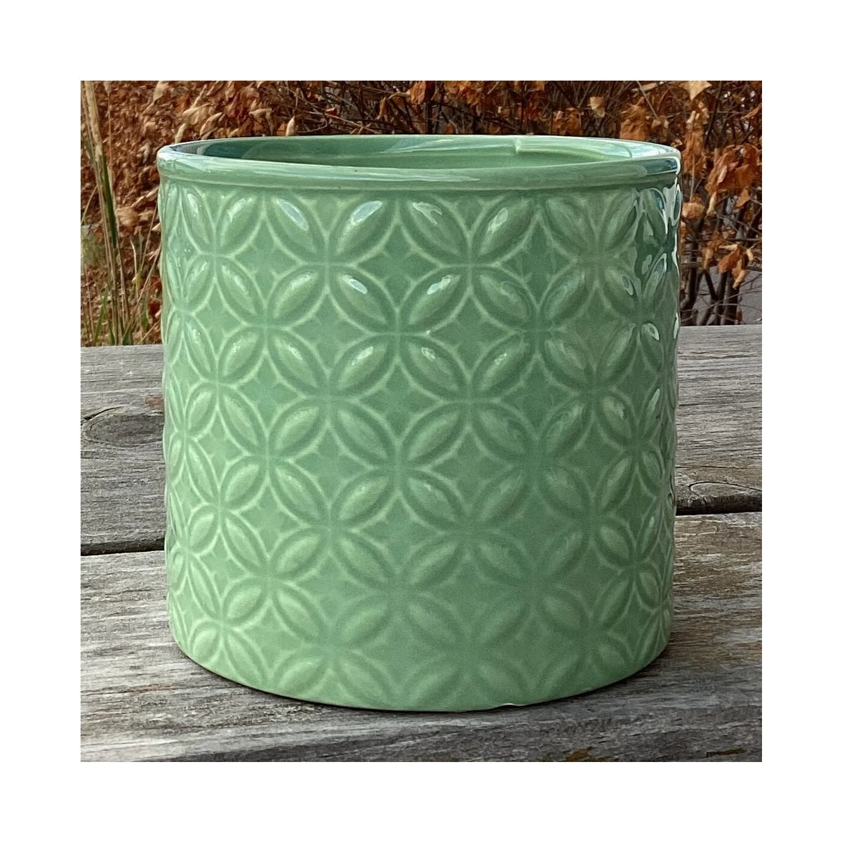 POT DE DOLOMITE CYLINDRE À MOTIFS VITRÉS VERTS DE 4,7" DX4,3" H (ADAPTÉ À UN POT DE 4")