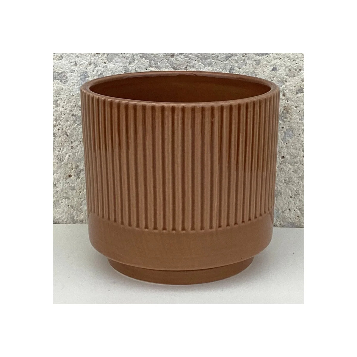 Pot récipient cylindrique en dolomite brune brillante 4,7" dx 4,3" h (convient aux potaux de 4") - CE00-336