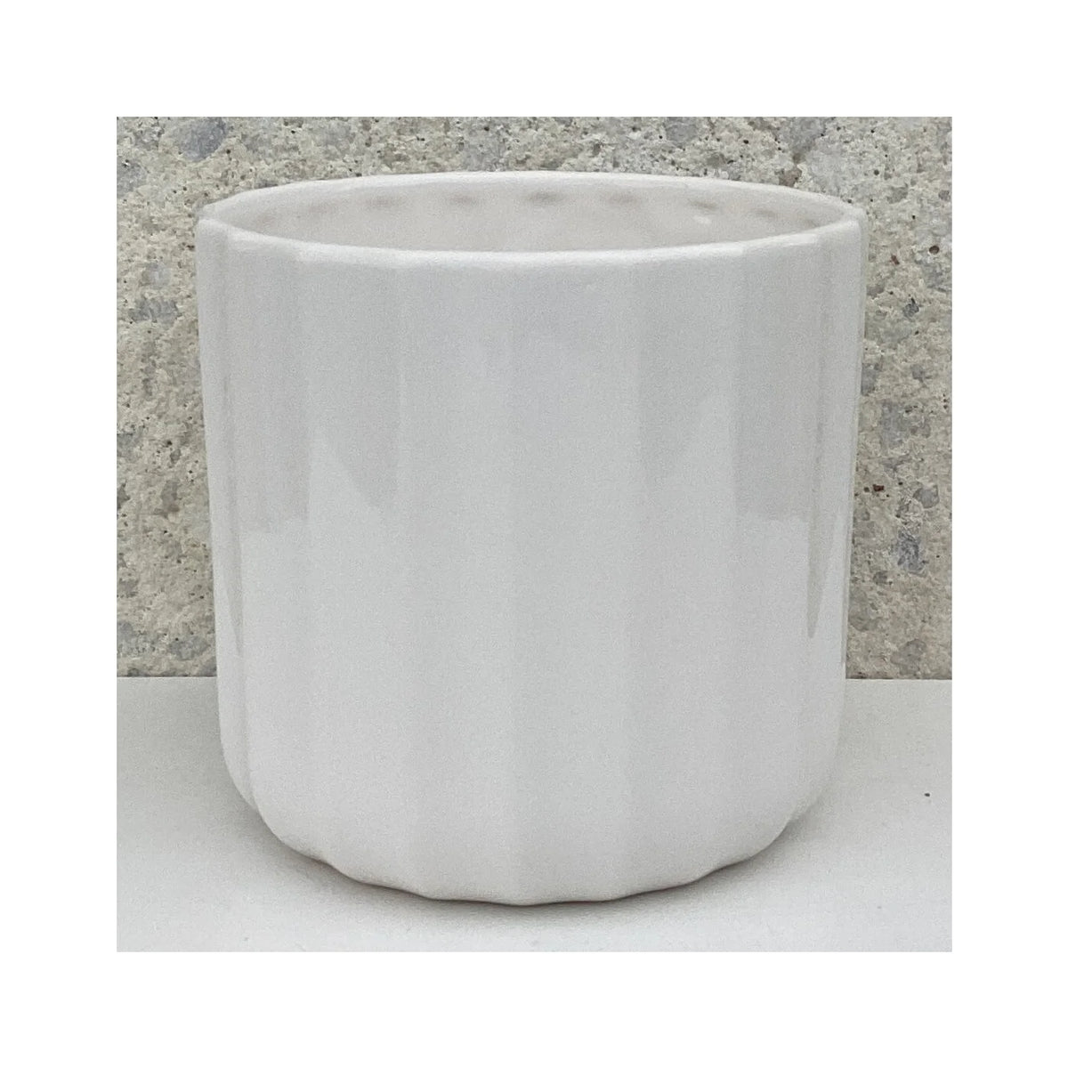 Ribbed white dolomite pot, 12 cm x 11 cm x 11 cm (fits 10 cm pots) - CE00-373
