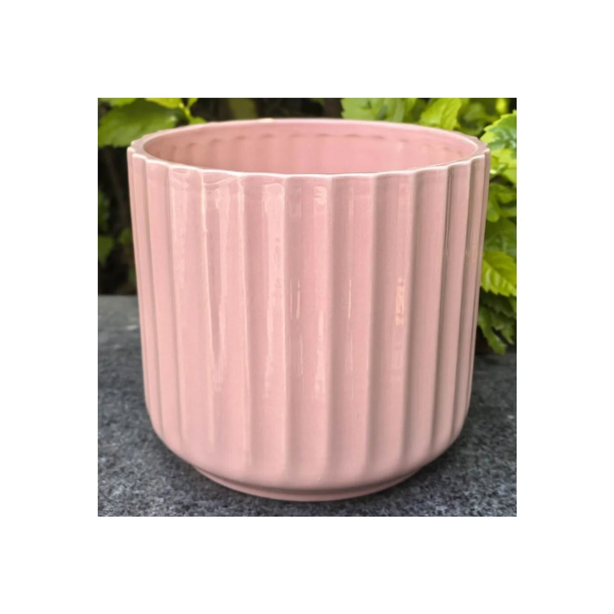 Pot en dolomite rose brillant côtelé, 11,9 cm x 10,9 cm (convient aux pots de 10,2 cm) - CE00-374