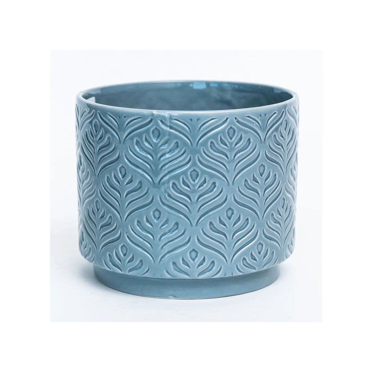 Peacock Feather Blue Enamel Dolomite Pot (6.7" x 5.5" x 5.5") (Fits 6" pots) - CE10-138