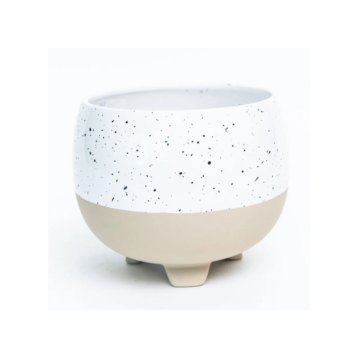 7.1"DX6.1"H Footed Speckled White Glaze with Ptd Base Dolomite Container (Fits 6" Pot) - CE10-143