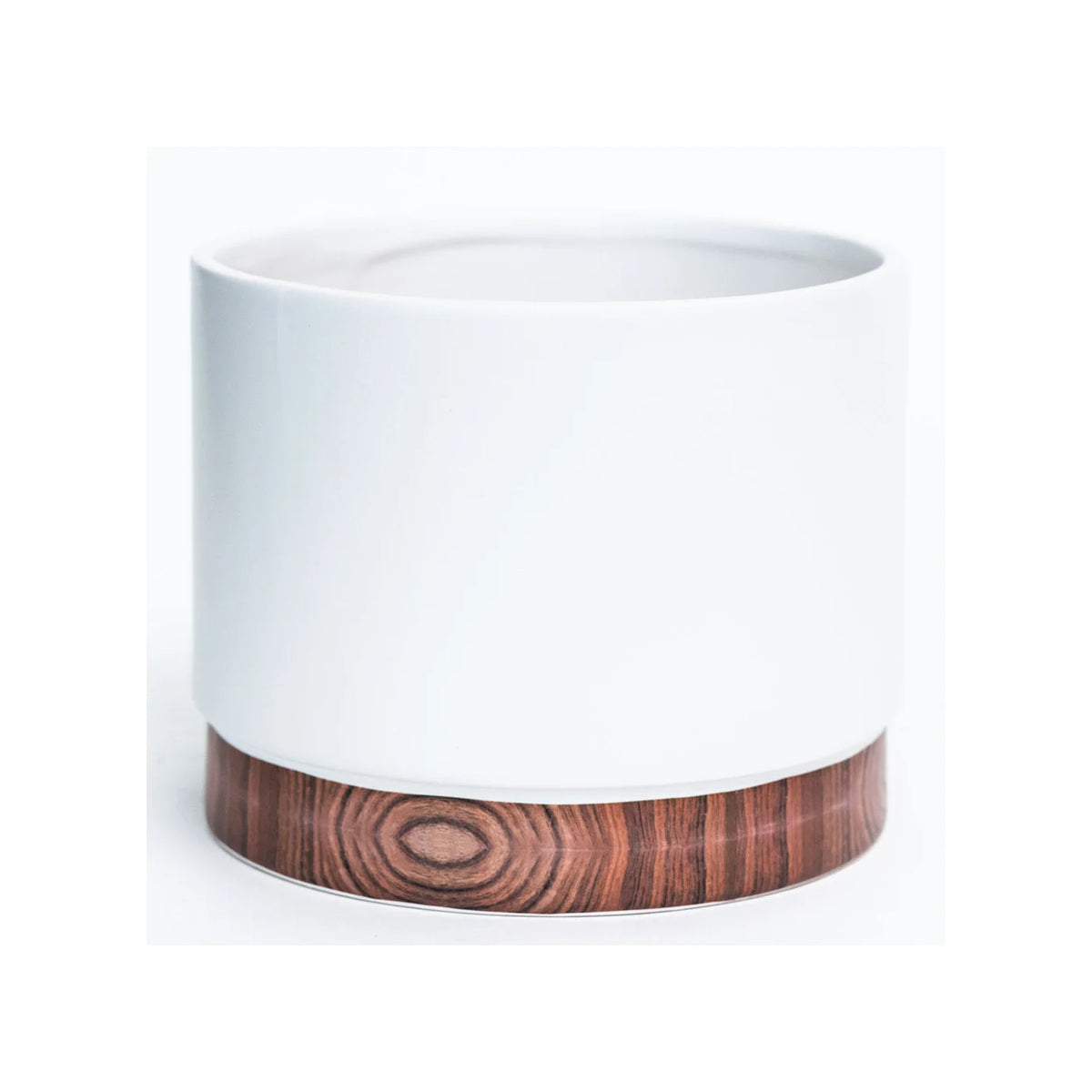 Pot en dolomite blanc mat de 6,8 po DX5,3 po H avec base effet grain de bois