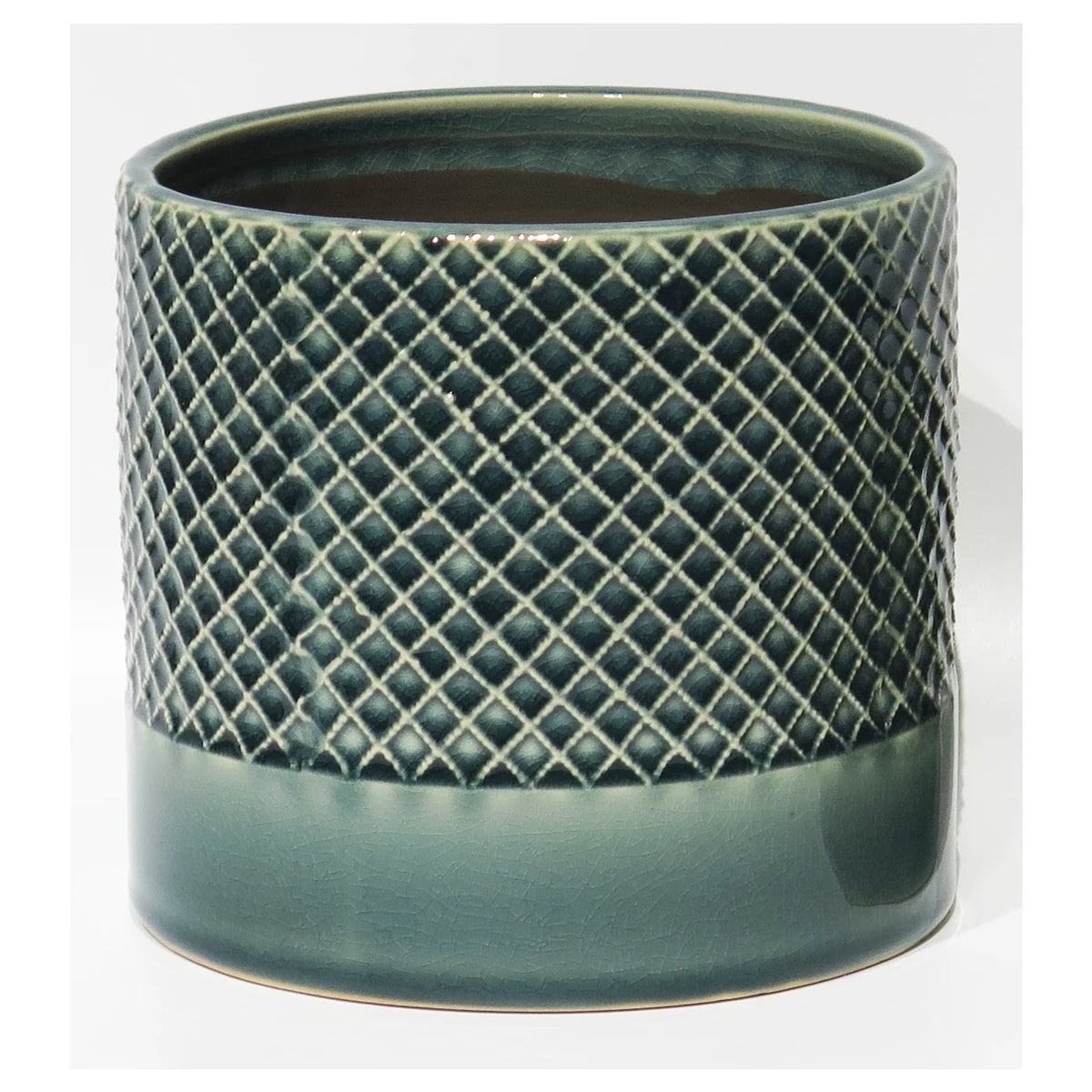 Pot en céramique bleu clair craquelé émaillé avec motif croisé 6,5" DX5,9" H - CE10-148