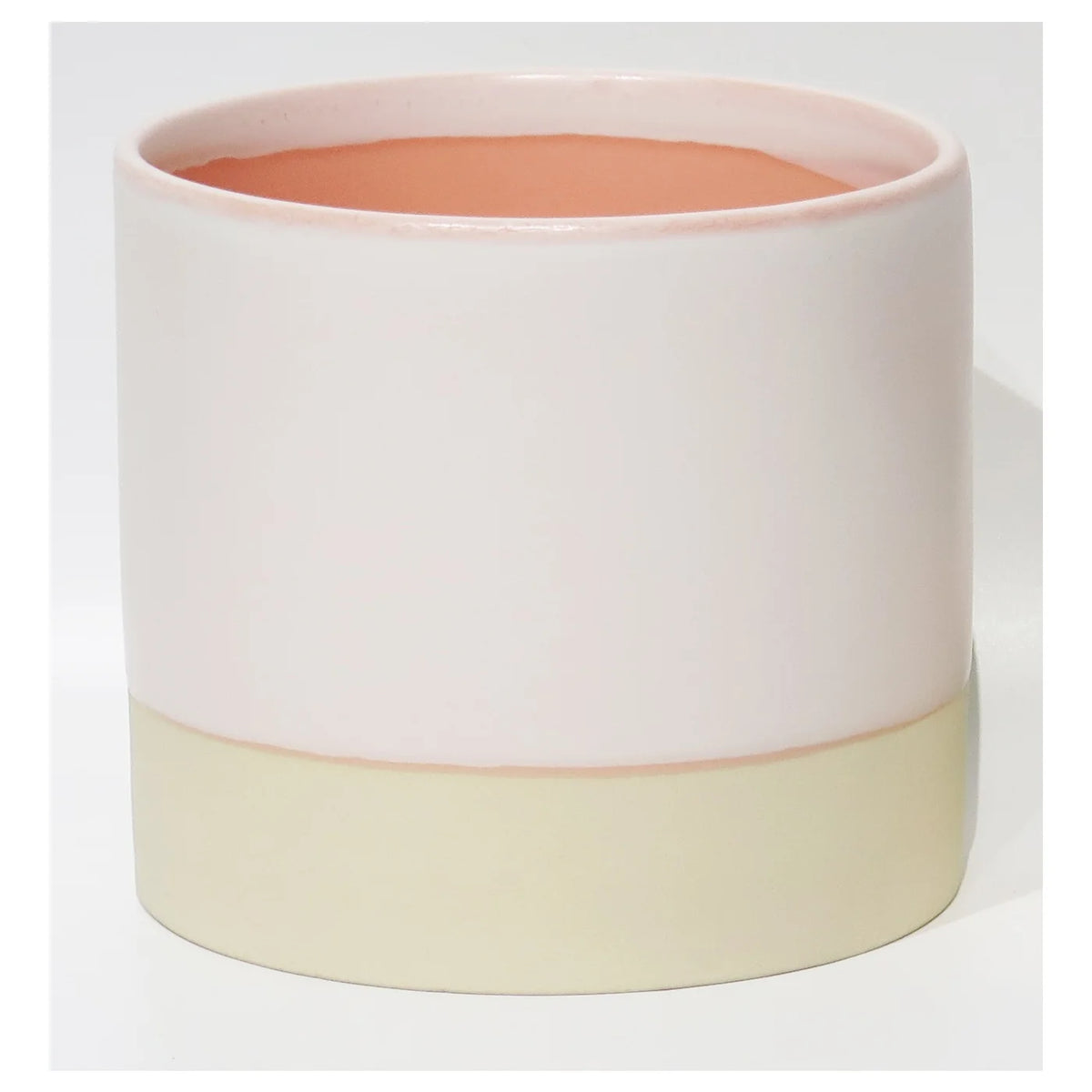 Pot en céramique émaillée rose de 6,5 po DX5,9 po H avec base naturelle (convient aux pots de 6 po)