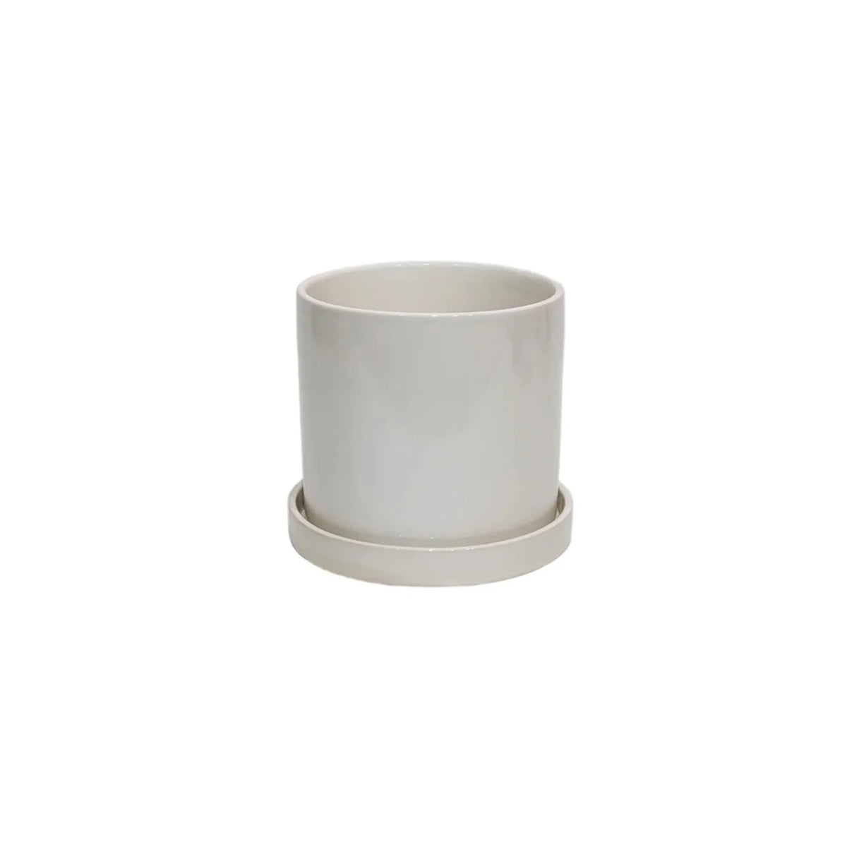 Pot en céramique blanche brillante avec soucoupe, 17,3 cm de diamètre x 16,5 cm de hauteur - CE10-358