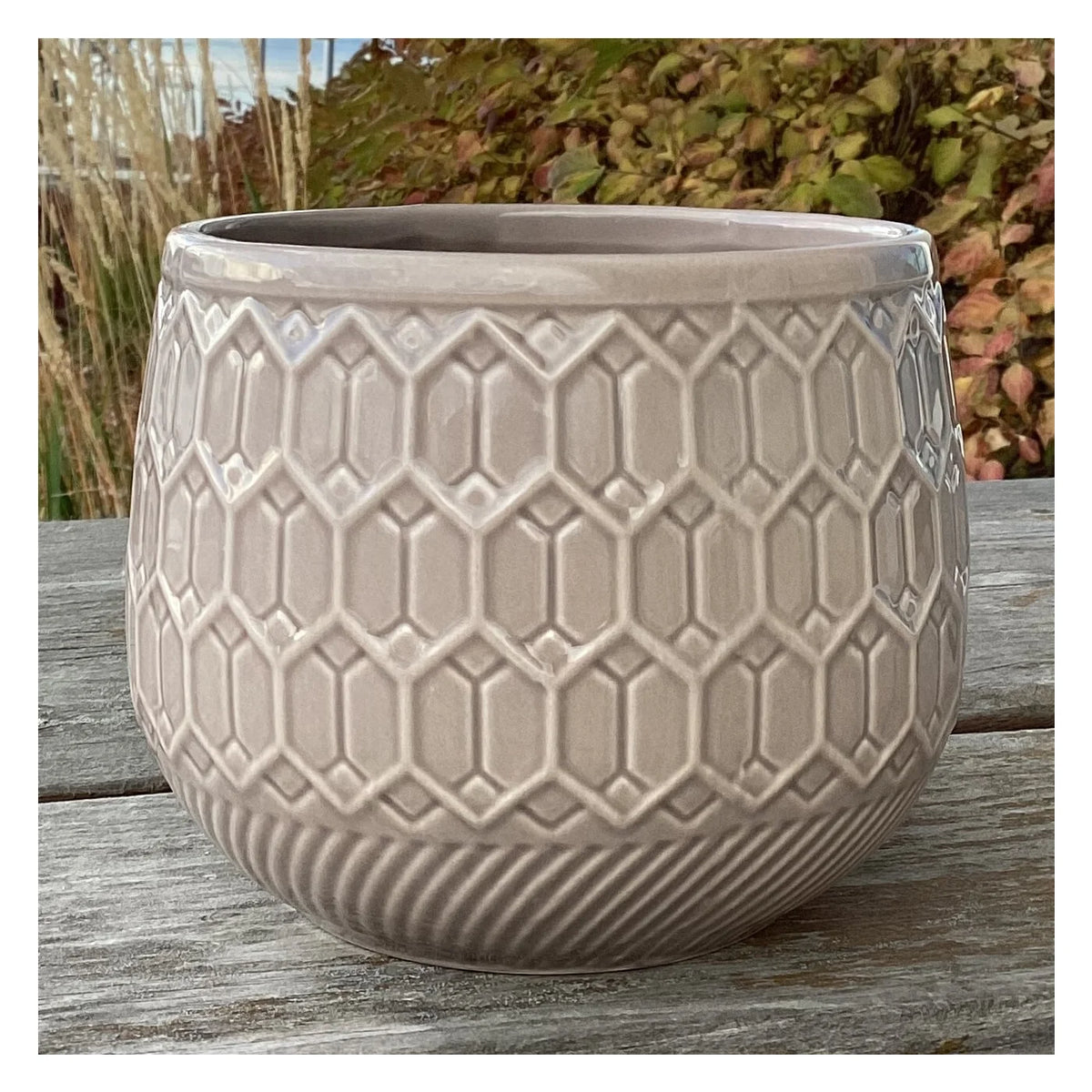 Récipient en dolomite diamant gaufré gris brillant de 14 cm DX 11,9 cm (pour pot/pot d'orchidée de 11,4 cm) CE115-321