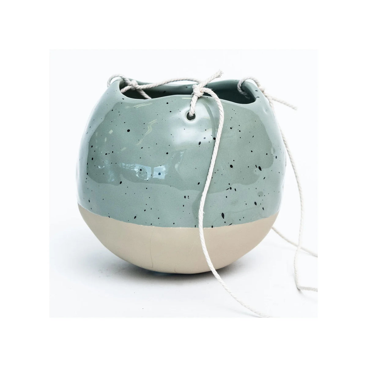Sage Speckled Dolomite Glazed Hanging Planter, 15 cm x 12 cm x 12 cm, with phosphated base - CE550-144