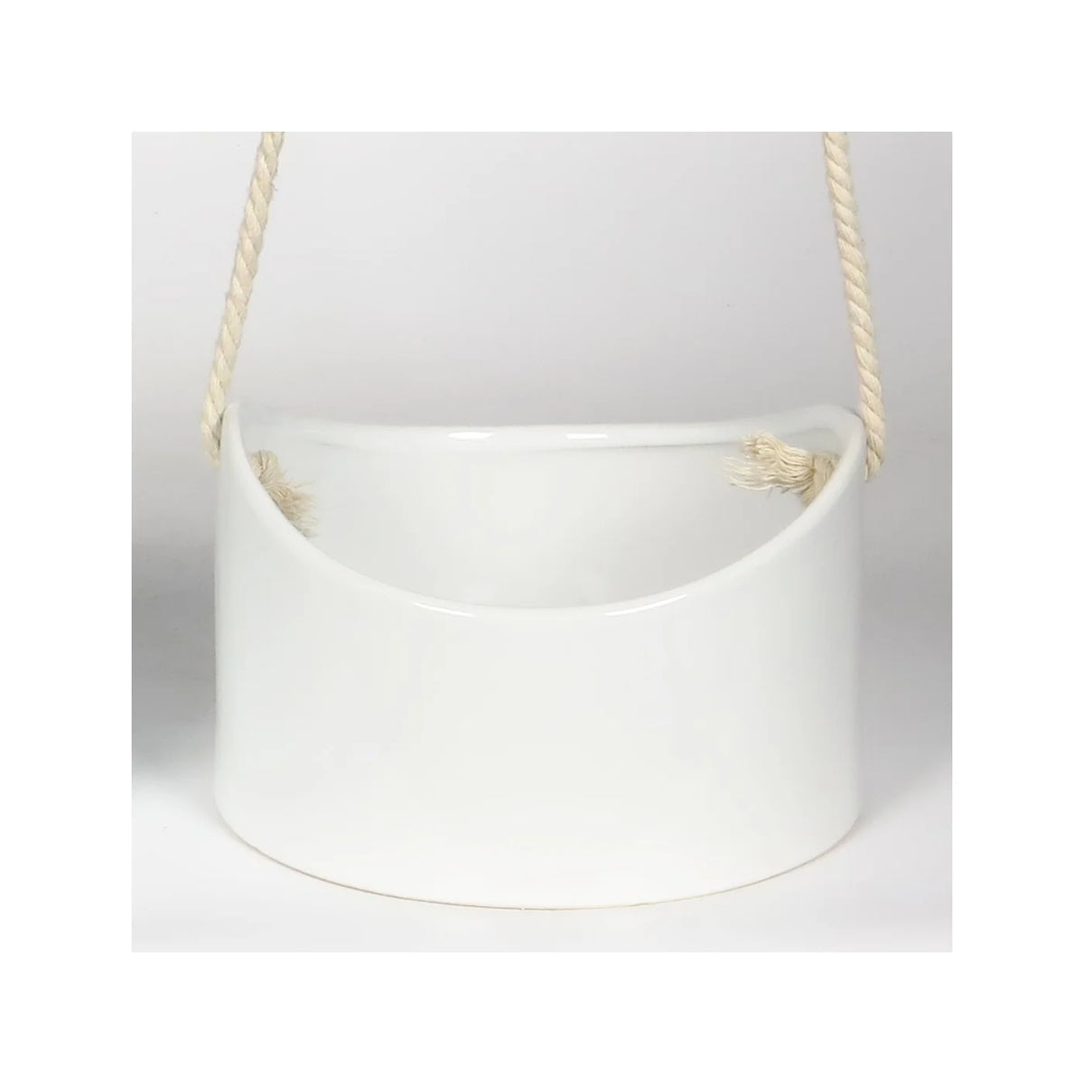 Pot Récipient suspendu en céramique émaillée blanche de 16 cm x 9,4 cm x 9,4 cm avec attache en ficelle - CE554WH
