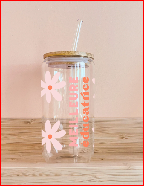 Verre Meilleure éducatrice - fleurs roses - MOMY