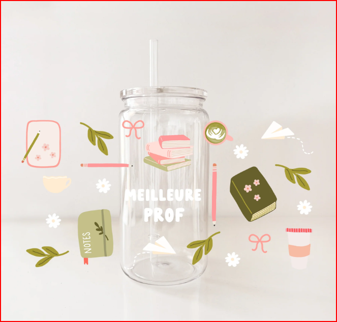 Verre en plastique - Meilleure prof Cahiers et café - MOMY