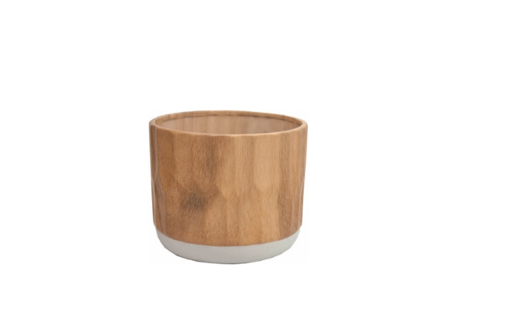 Pot style bois - 6.69X5.5"H WOOD GRAIN FINISH DOLOMITE CONTAINER