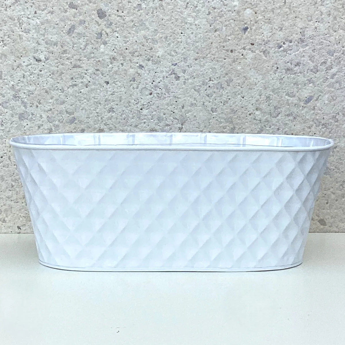 pot en métal, usage quotidien, (35 cm l) blanc brillant relief avec doublure rigide (35 cm x 18 cm x 13 cm h) - GA3465-324