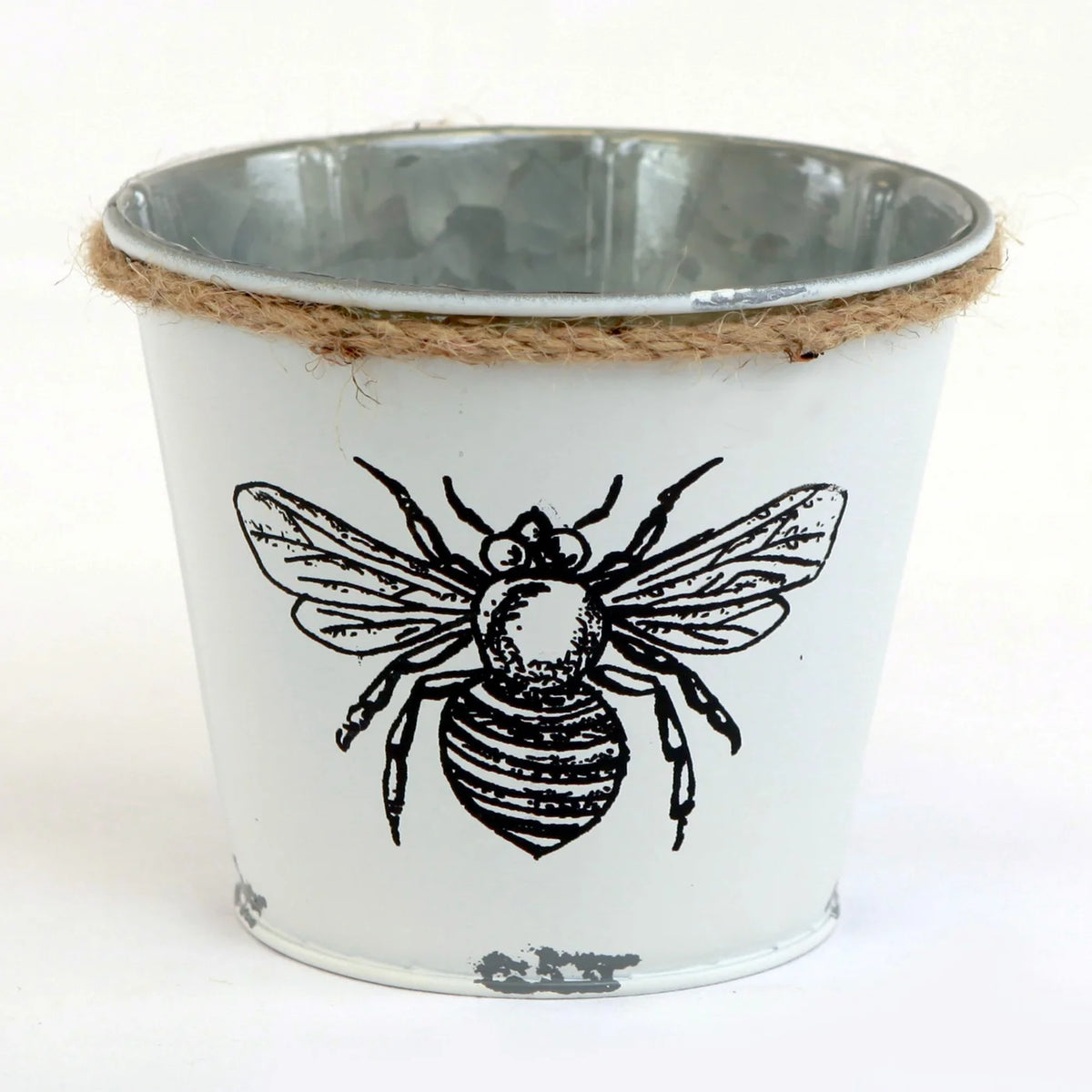 pot en métal Contenant en métal blanc de 12,7 x 10,8 cm (5 x 4,25 po) avec motif d'abeille, avec doublure - GA3500-420