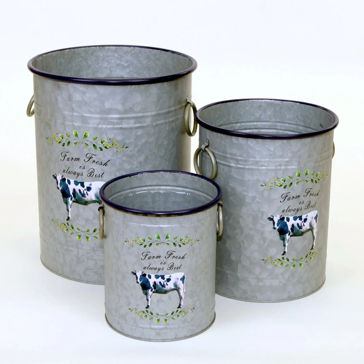 12X14,8"H, FARM FRESH AVEC CONTENEUR EN MÉTAL À JANTE BLEUE, AVEC POIGNÉES, AVEC DOUBLURES GG9472