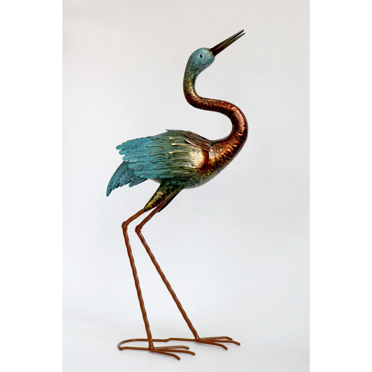 Héron métal - GG9502  GARDEN STATUARY, METAL HERON 12.8X7.1X28.5"H