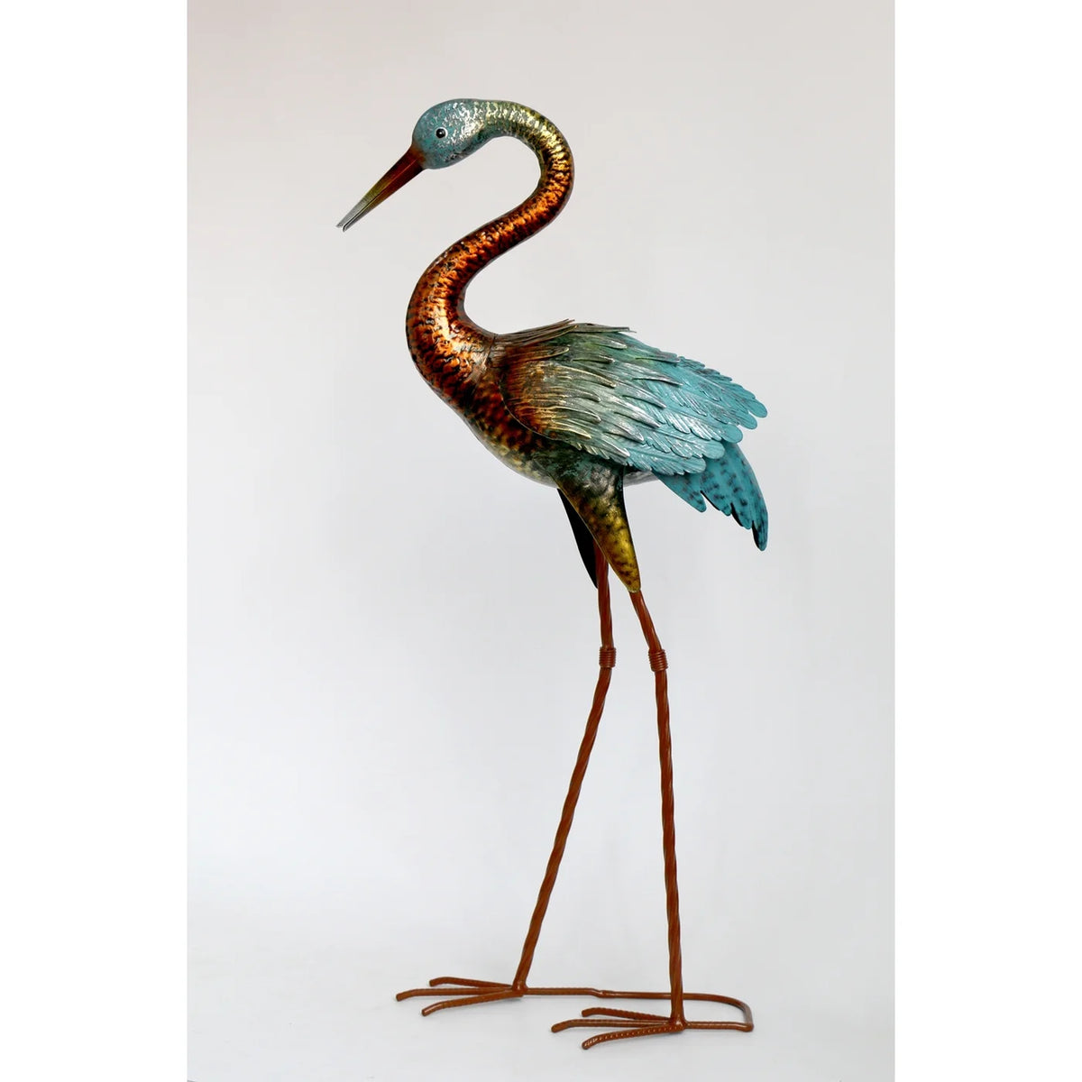 Héron métal - GG9503  GARDEN STATUARY, METAL HERON 13.6x7.1x29.1"H