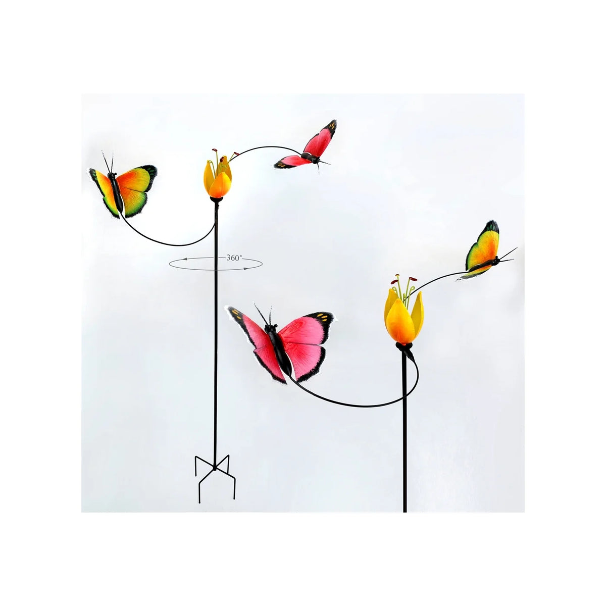 Déco Papillon - GG9595  GARDEN STAKES, KINETIC BUTTERFLY SPINNER 26.5X11X50"H