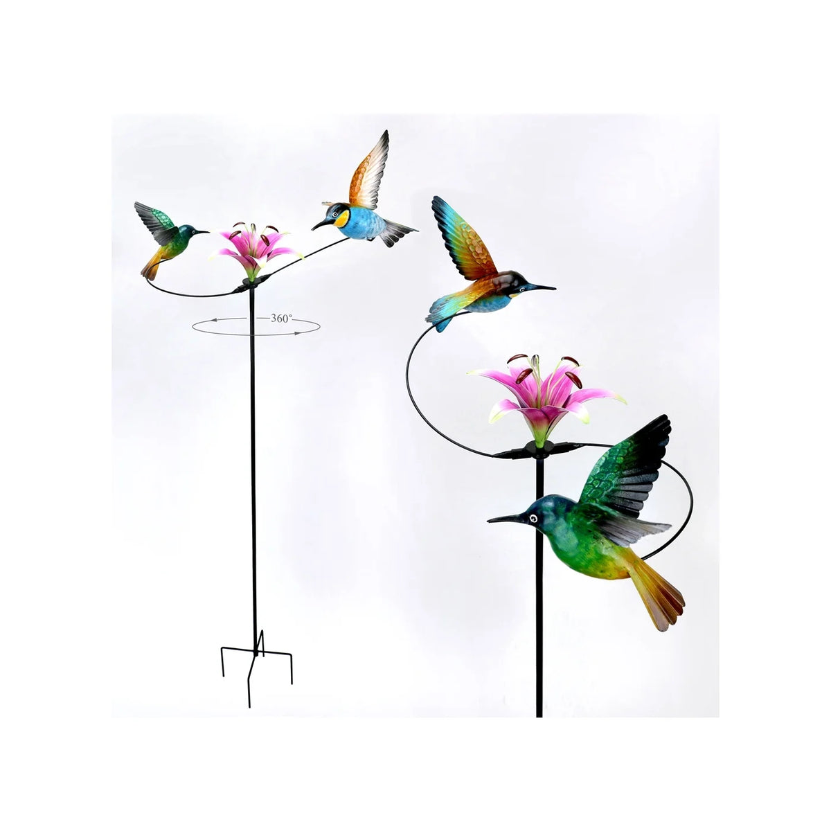 Colibri & Lys - GG9596  GARDEN STAKES, KINETIC HUMMINGBIRD SPINNER 31X10X50"H